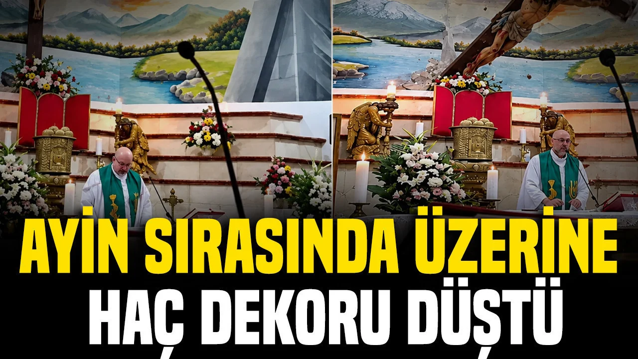 Ayin sırasında üzerine haç dekoru düştü